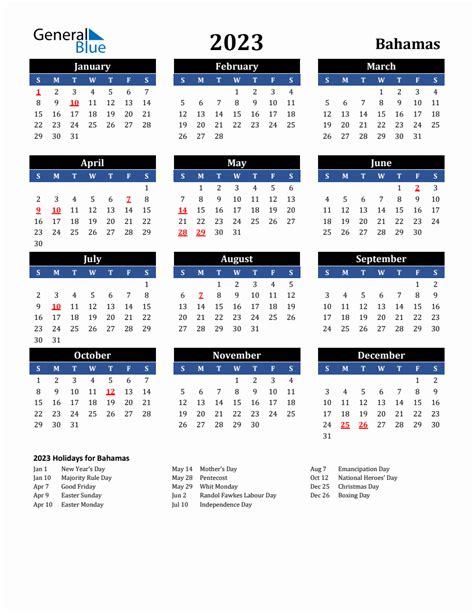 2023 Bahamas Holiday Calendar