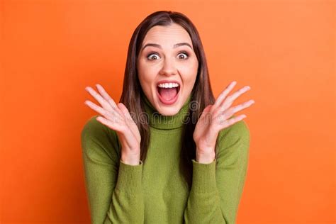 Portrait Of Young Happy Excited Smiling Shocked Amazed Girl With Open