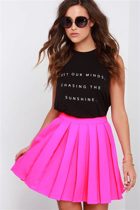 Cute Hot Pink Skirt Skater Skirt Pleated Skirt 6100