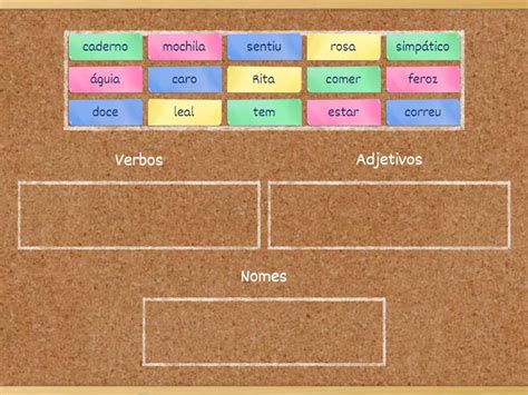 Verbos Adjetivos E Nomes Classificação De Grupo