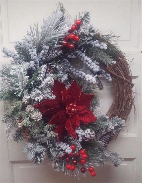 Beautiful Elegant Red And White Flocked Grapevine Wreath For Door Or