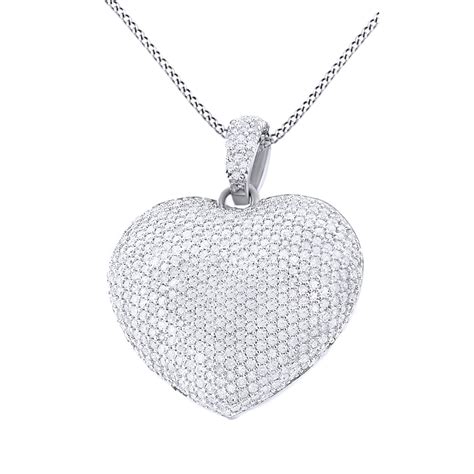 Jewel Zone Us 2 Ct Natural Diamond Pave Set Heart Pendant Necklace In
