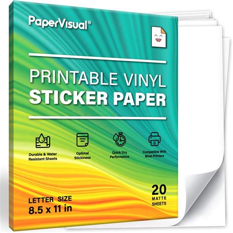 Papervisual Printable Vinyl Sticker Paper For Inkjet Printer 20 Sheets