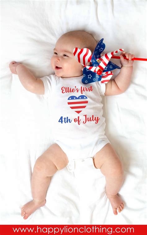 1st 4th Of July Outfit For Baby Girl American Flag Heart Personalized