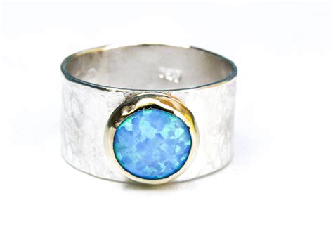 Statement Ring Blue Opal Ring Silver Ring 14k Gold Ring Etsy