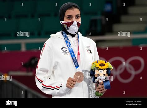 Bronze Medalist Giana Lotfy Of Egypt Poses During The Medal Ceremony For Women S Kumite 61kg