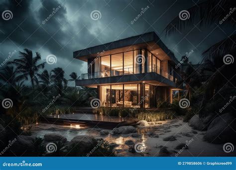 Ai Generative 3d Rendering of Modern Cozy House with Pool and Parking