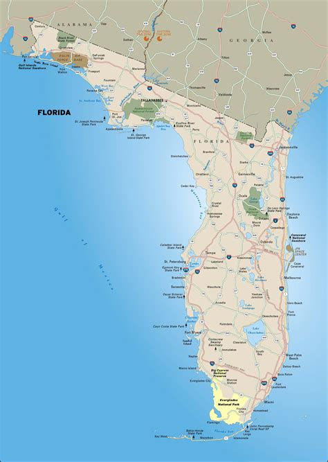 Laminated Map Large Highways Map Of Florida State With National Parks