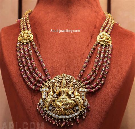 Ruby Beads Necklace With Lakshmi Pendant