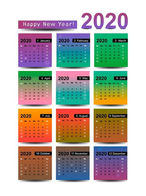 Colorful Calendar For 2020 Juicy Gradient With Holidays Small Pocket