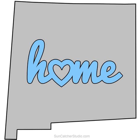 New Mexico Map Home Heart Outline Shape State Stencil Clip Art Scroll