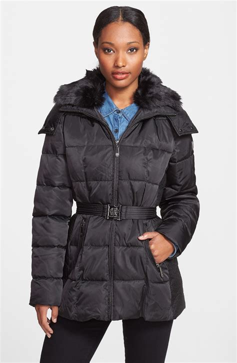 Vince Camuto Belted Puffer Coat With Faux Fur Collar Nordstrom