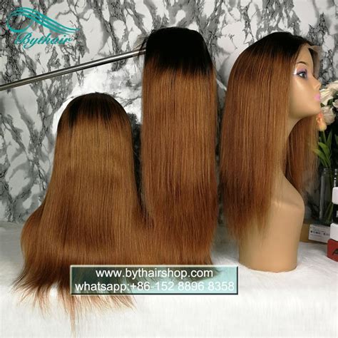 Bythairshop Virgin Brazilian Straight Ombre Full Lace Wigs Human Hair
