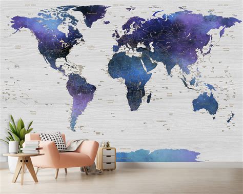 Mural Wallpaper World Map Mural Elegant Living Room Peel And Etsy
