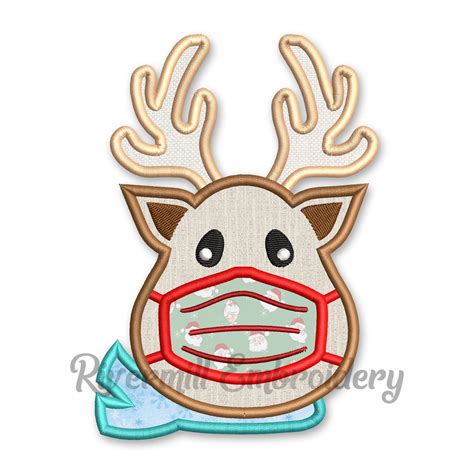 reindeer girl with a face mask and bow applique machine embroidery design