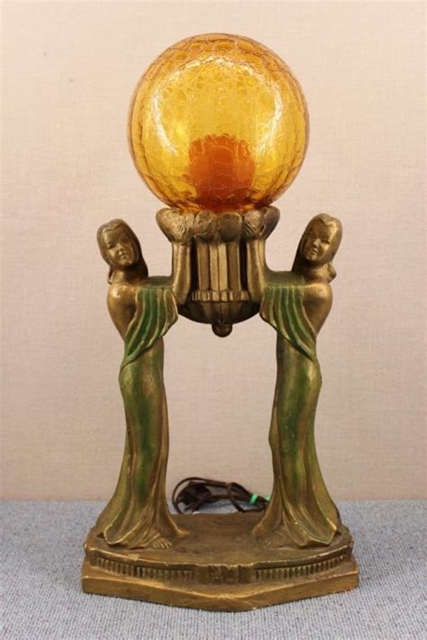 Art Deco Polychrome Chalkware Figural Lamp