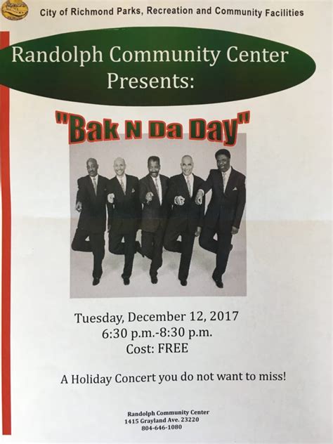 Bak N Da Day Holiday Concert At Randolph Community Center Oregon Hill