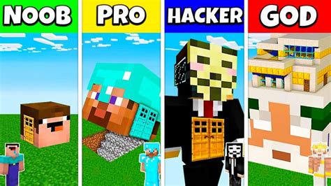 Minecraft Battle Noob Vs Pro Vs Hacker Vs God Inside Head House Base