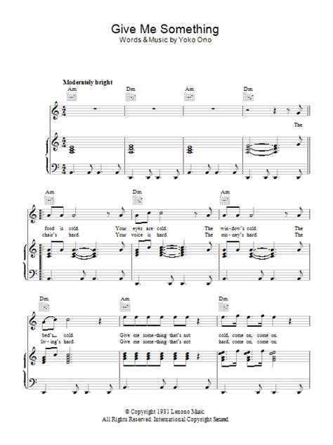 Give Me Something Sheet Music Yoko Ono Piano Vocal And Guitar Chords