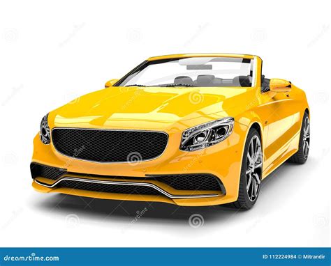 Cyber Yellow Modern Convertible Luxury Car Front View Closeup Shot