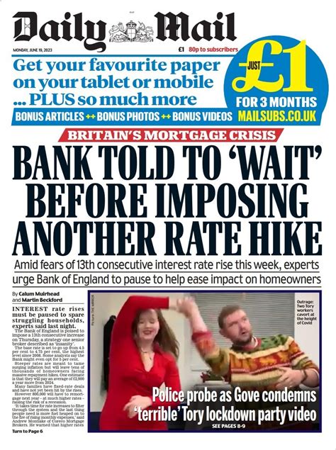 Daily Mail Front Page 19th Of June 2023 Tomorrow S Papers Today
