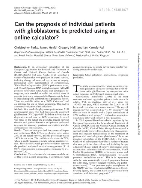 Pdf Can The Prognosis Of Individual Patients With Glioblastoma Be