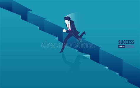Isometric Businessman Jumping Over The Gap Between Cliffs Business