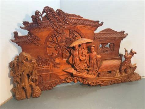 Vintage Chinese Wood Wall Decor Screen Carving Handmade Solid Wood