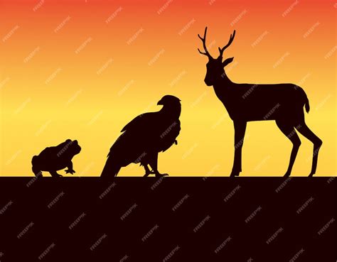 Premium Vector Group Of Wild Animals Silhouettes In The Sunset
