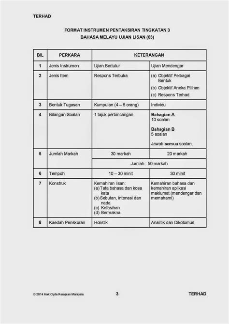 Format instrument pentaksiran tingkatan 3 (pt3) kssm mulai tahun 2019. Ujian Lisan Bahasa Melayu Pt3 2019