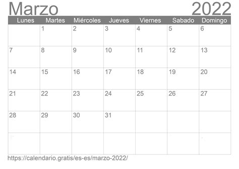 Calendario Marzo 2022 De España En Español ☑️ Calendariogratis