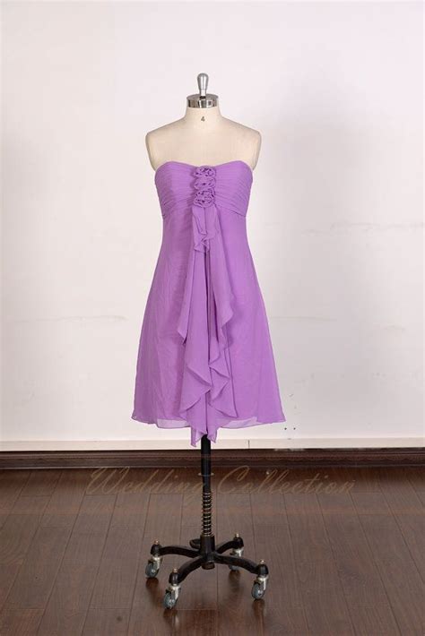 Lilac Bridesmaid Dress With Handmade Chiffon Flowers Knee Length