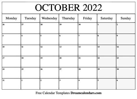 October 2022 Calendar Free Printable Calendar 2022 October Calendar