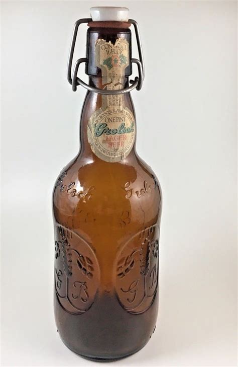 2 Old Vintage Grolsch Amber Brown Beer Bottle W Porcelain Swing Top Lid Barware Grolsch Glass