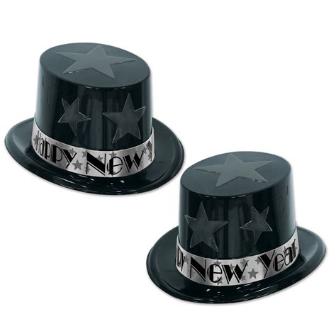 Black And Silver New Year Star Top Hat
