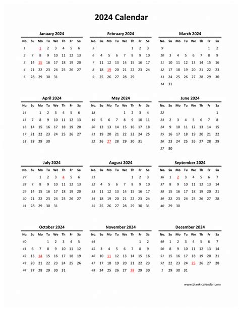 Download Blank Calendar 2024 12 Months On One Page Vertical