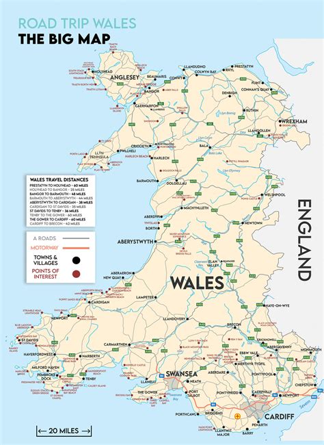 Road Trip Wales Map Wales Road Map A2 Foldable Splash Proof