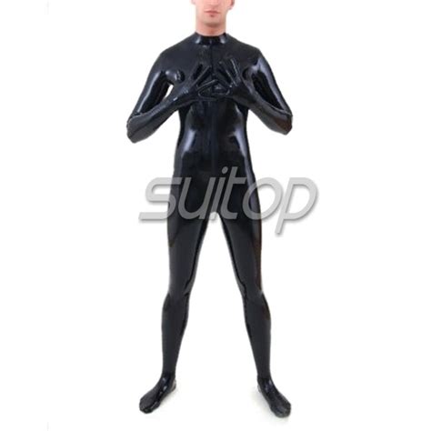 Suitop Mens Rubber Latex Classical Catsuit With Gloves And Socks In