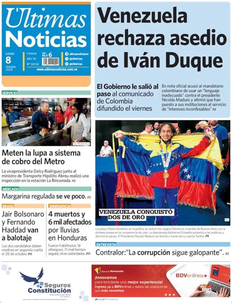 Supuesto ataque terrorista genera una explosión de gasoducto en monagas. Portada Lunes 08 de Octubre-Ultimas Noticias (Venezuela ...