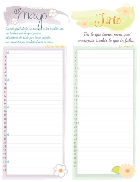 Calendarios Mensuales Para Descargar E Imprimir Organiza Tus Días Con