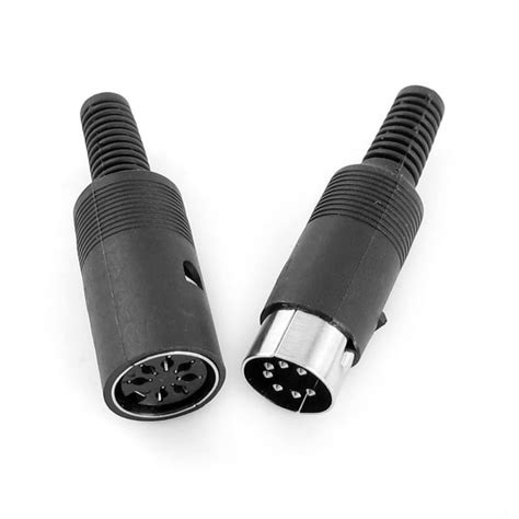 Black Din 7pin Male Plug Female Inline Socket Audio Wire Adapter Pair