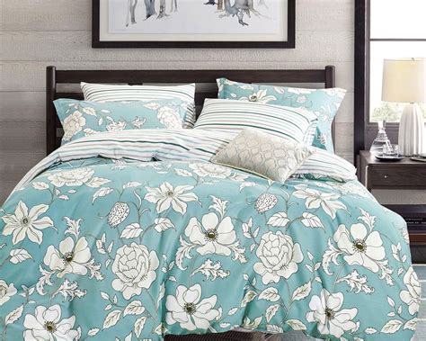 Blue Floral 5 Piece 100 Cotton Bedding Set Duvet Cover Two Pillowca