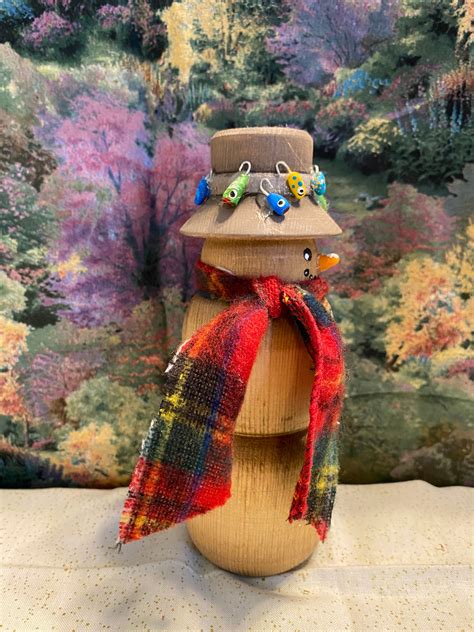 Wood turned fisherman snowman | Etsy