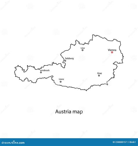 Austria World Map Country Outline In Black Contour Vector Illustration