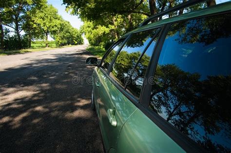 Car Parked On Road Side During Summer Road Trip Stock Photo Image Of
