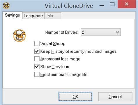 Image files generated with clonecd, clonedvd or clonebd can be 'inserted' into the virtual drive from your harddisk or from a network drive and thus be used like a normal cd/dvd. Virtual CloneDrive - Elaborate Bytes