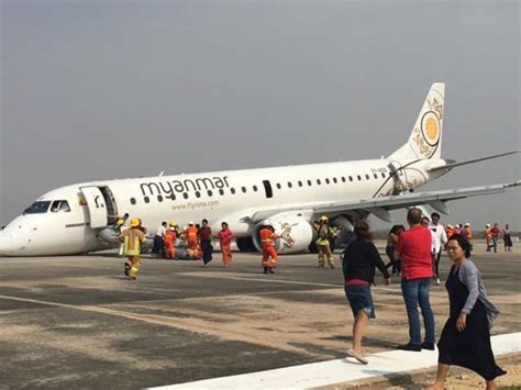 Video Myanmar Plane In Emergency Touchdown As Landing Gear Fails