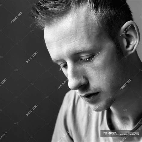 Close Up Portrait Of Young Man Crying — Contemplation Profile Stock