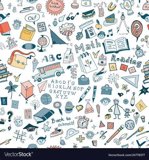 School Kids Seamless Pattern With Education Vector Image