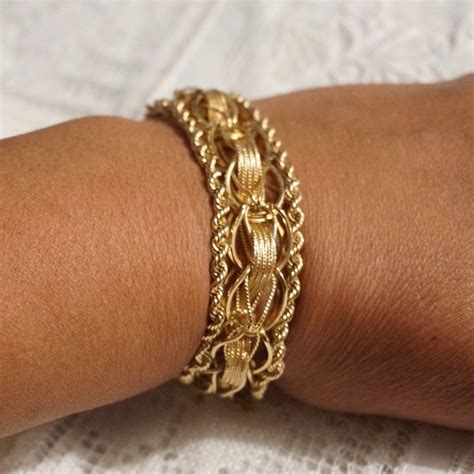 Vintage Womens Solid 14k Gold Wide Band Rope Link Bracelet 393 Grams